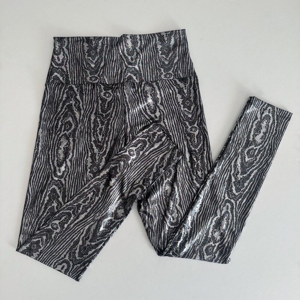 Topshop Women's Black and Silver Woodgrain Leggings